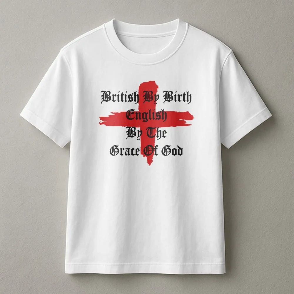 English By Grace of God T-Shirt | St George's Cross Graphic | Premium Cotton Blend | St Georges Day Patriotic Gift