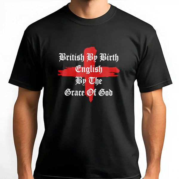 English By Grace of God T-Shirt | St George's Cross Graphic | Premium Cotton Blend | St Georges Day Patriotic Gift