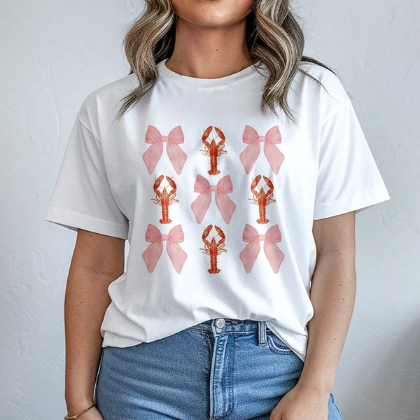 Crawfish Coquette Sweatshirt | Pink Bow Pattern Pullover | Soft Cotton Blend | Crawfish Boil Festival Gift for Her