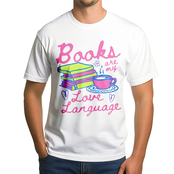 Books are my Love Language T-Shirt | Cute Book Stack Graphic | Soft Cotton Blend | Gift for Readers and Librarians