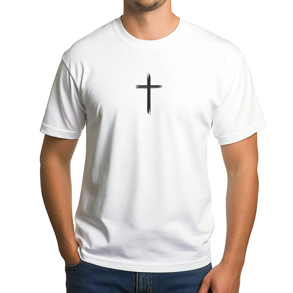 Christian Cross T-Shirt | Minimalist Brush Stroke Design | Premium Soft Cotton | Inspirational Faith Apparel Gift