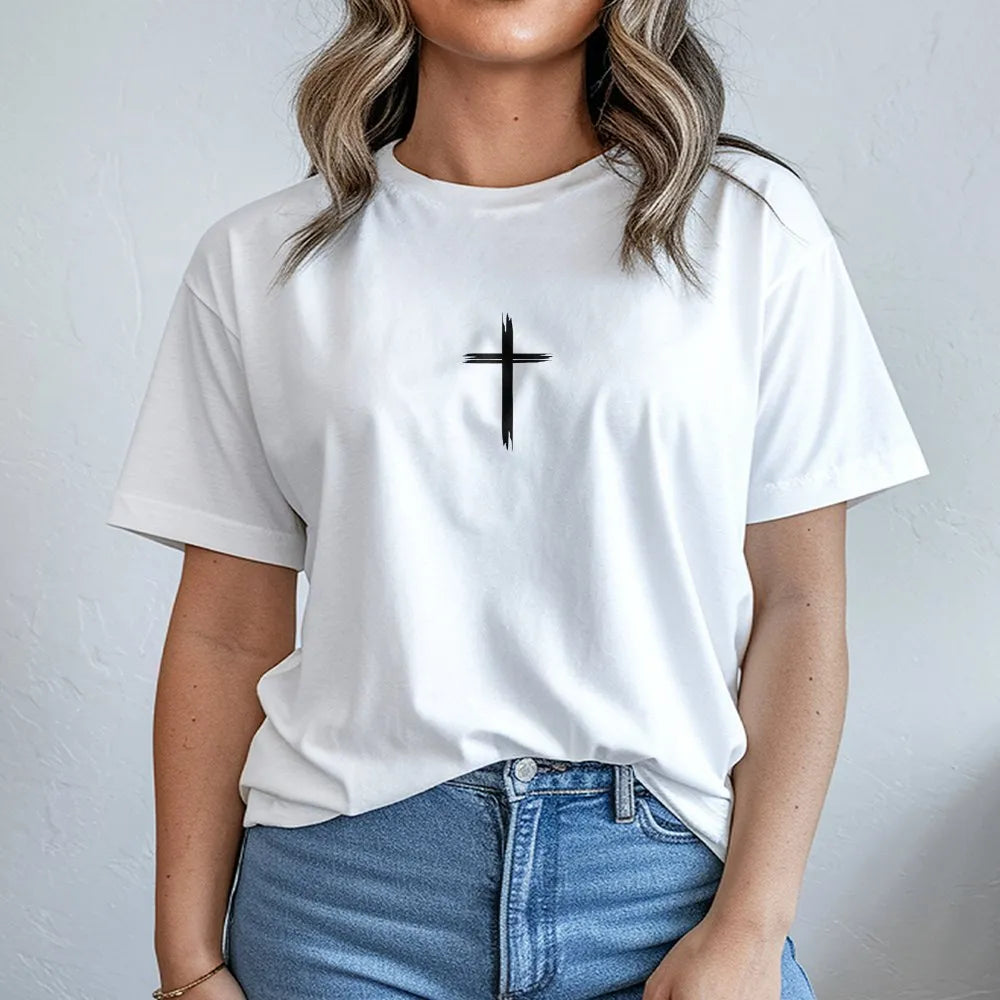 Christian Cross T-Shirt | Minimalist Brush Stroke Design | Premium Soft Cotton | Inspirational Faith Apparel Gift