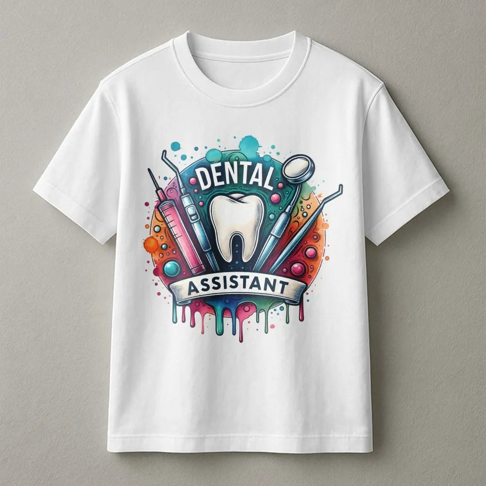 Dental Assistant T-Shirt | Watercolor Tooth Tools Design | Premium Soft Cotton | Dental Hygienist Graduation Gift