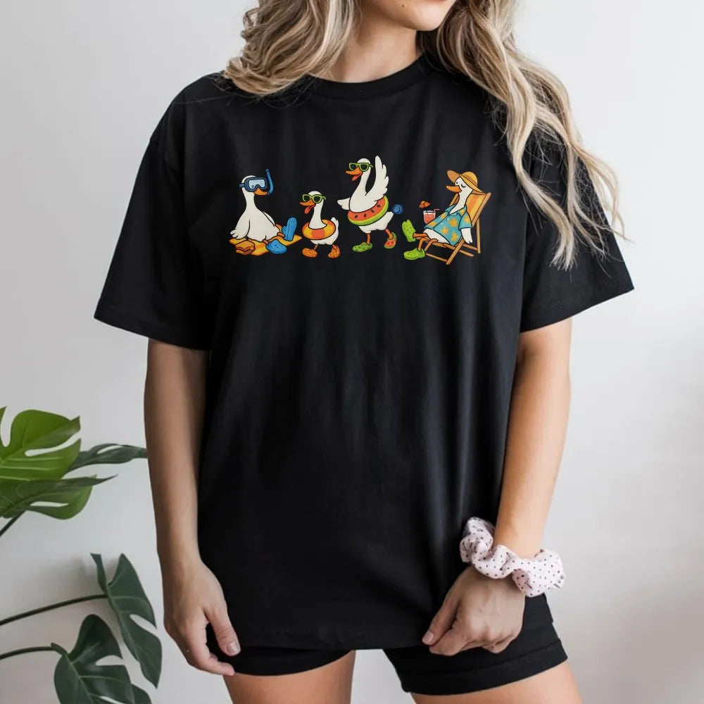 Silly Goose Sweatshirt | Funny Cartoon Beach Geese Graphic | Cozy Cotton Blend Pullover | Unisex Animal Lover Gift