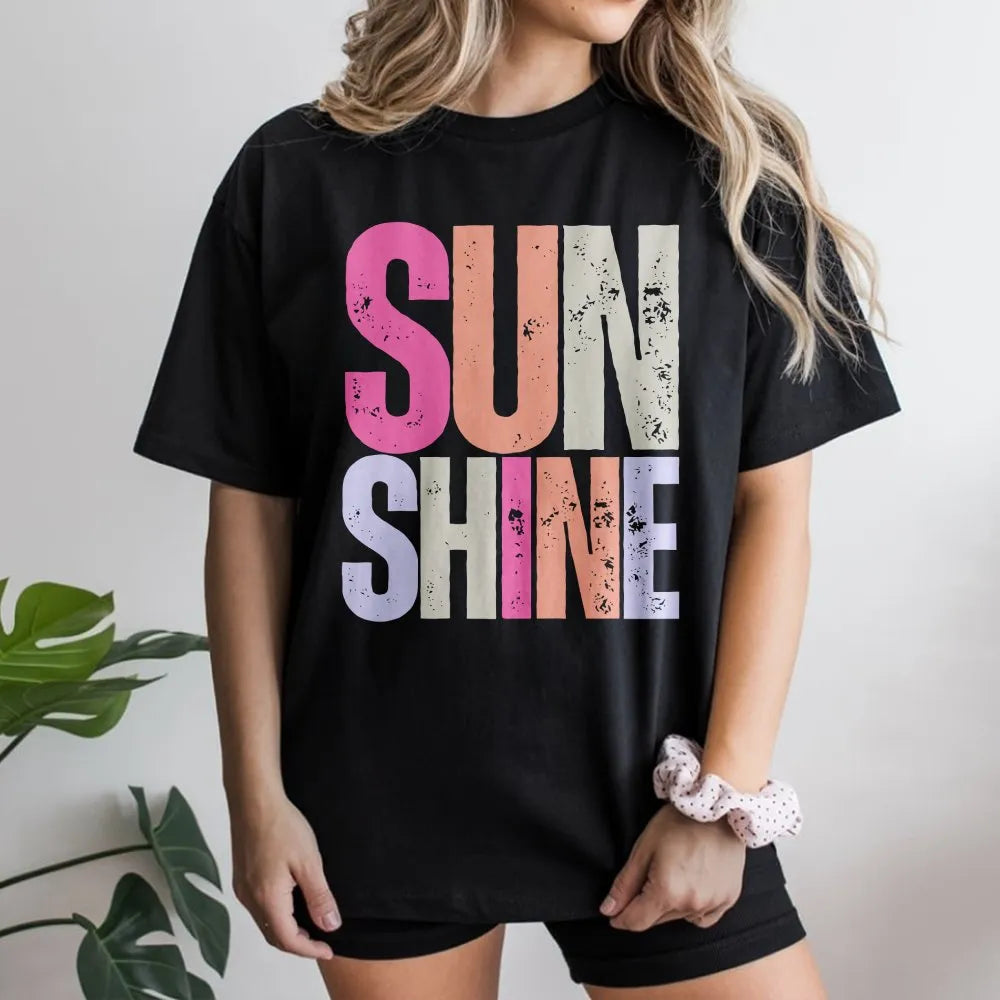 Sunshine T-Shirt | Retro Distressed Graphic Pullover | Soft Cotton Blend Sweatshirt | Positive Vibe Gift for Women