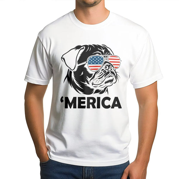 Funny Merica Pug Sweatshirt | Patriotic Dog with USA Flag Glasses | Cozy Unisex Crewneck | 4th of July Party Gift