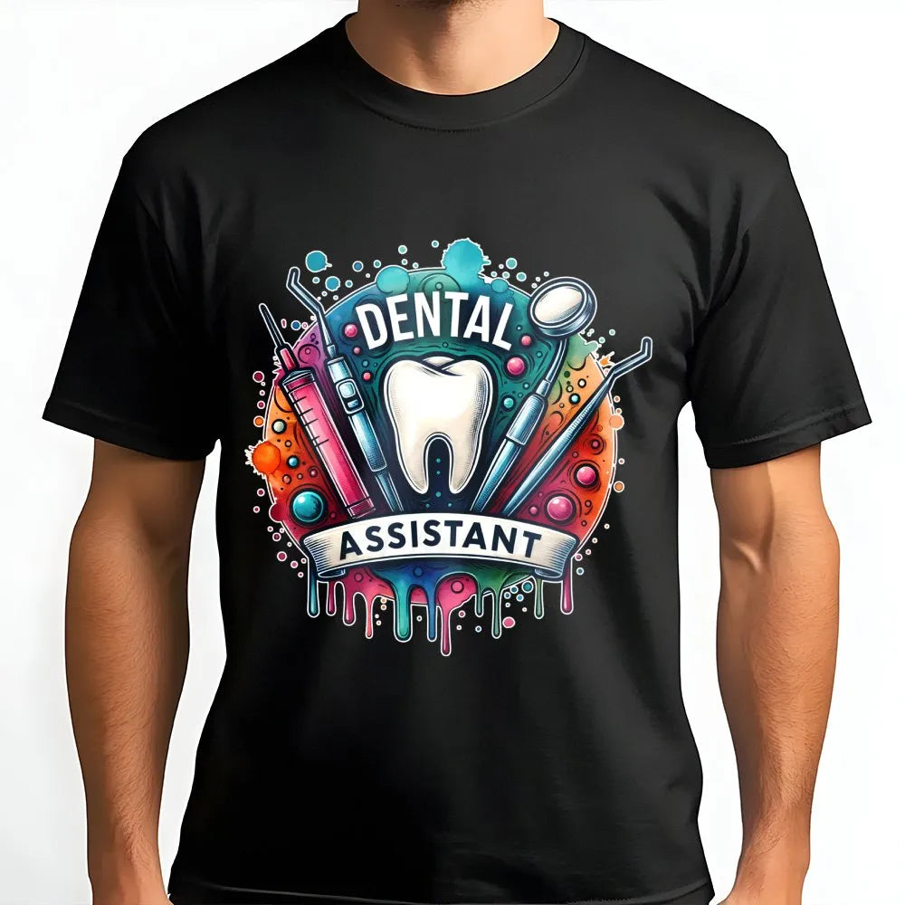 Dental Assistant T-Shirt | Watercolor Tooth Tools Design | Premium Soft Cotton | Dental Hygienist Graduation Gift